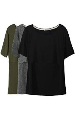 Smallshow Stillshirt Umstandstop T-Shirt Überlagertes Design Umstandsshirt Schwangerschaft Kleidung Mutterschafts Kurzarm Shirt,Army Green-Black-Deep Grey,2XL von Smallshow