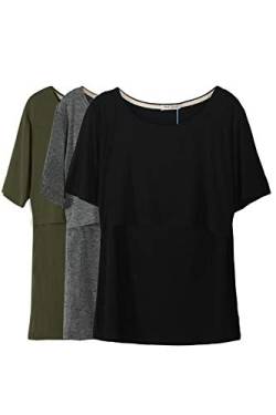 Smallshow Stillshirt Umstandstop T-Shirt Überlagertes Design Umstandsshirt Schwangerschaft Kleidung Mutterschafts Kurzarm Shirt,Army Green-Black-Deep Grey,S von Smallshow