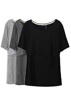 Smallshow Stillshirt Umstandstop T-Shirt Überlagertes Design Umstandsshirt Schwangerschaft Kleidung Mutterschafts Kurzarm Shirt,Black/Grey/Dim Grey,2XL von Smallshow