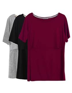 Smallshow Stillshirt Umstandstop T-Shirt Überlagertes Design Umstandsshirt Schwangerschaft Kleidung Mutterschafts Kurzarm Shirt,Black/Grey/Wine,2XL von Smallshow