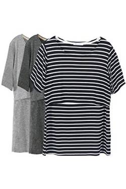 Smallshow Stillshirt Umstandstop T-Shirt Überlagertes Design Umstandsshirt Schwangerschaft Kleidung Mutterschafts Kurzarm Shirt,Dim Grey-Grey-Black Stripe,M von Smallshow