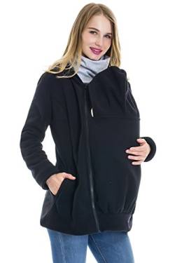 Smallshow Tragejacke für Baby, 3 IN 1 Kängurujacke aus Fleece, Umstandsjacke mit Reißverschluss, Mutterschaft Hoodie Black XXL von Smallshow