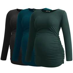 Smallshow Women's Umstandsmode Lange ärmel Umstandsshirt Maternity Tops 3er Pack,Black-Deep Green-Teal,S von Smallshow