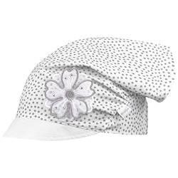 Kopftuch Mütze Schirmmütze Mädchen Sommer Baumwolle Punkte Blume, Größe: 48/50, Farbe: Creme-Grau von Smarilla