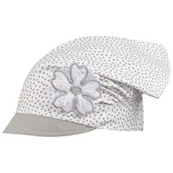 Kopftuch Mütze Schirmmütze Mädchen Sommer Baumwolle Punkte Blume, Größe: 48/50, Farbe: Grau-Greme von Smarilla
