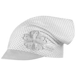 Kopftuch Mütze Schirmmütze Mädchen Sommer Baumwolle Punkte Blume, Größe: 48/50, Farbe: Grau-Weiß von Smarilla