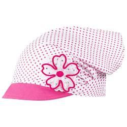 Kopftuch Mütze Schirmmütze Mädchen Sommer Baumwolle Punkte Blume, Größe: 48/50, Farbe: Rosa-Weiß von Smarilla