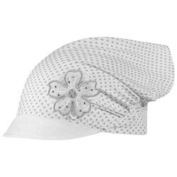 Kopftuch Mütze Schirmmütze Mädchen Sommer Baumwolle Punkte Blume, Größe: 52/54, Farbe: Weiß-Grau von Smarilla
