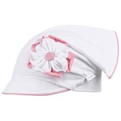 Mädchen Mütze Schirmmütze Kopftuch Schildmütze Sommer Baumwolle, Größe: 50-52, Farbe: Weiß-Altrosa von Smarilla