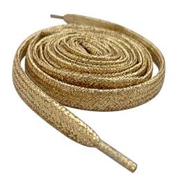 Farbige Metallic-Schnürsenkel, mit Glitzer, flach, 12 mm breit x 80 cm, 120 cm lang, für Kinder- und Damen-Sportschuhe, Tanzschuhe und Schlittschuhe gold Glitzergoldfarben von Smart Laces