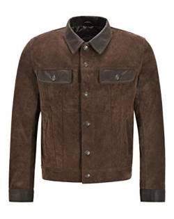 Herren Trucker Lederjacke Braun Wildleder Skipper Kragen Western Shirt Jacke 1280 (XL) von Smart Range Leather