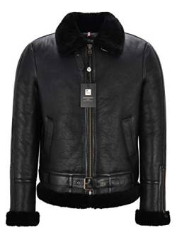 Smart Range Leather Herren B3 Schaf Lederjacke RAF Pilot Winter Gürteljacke WW2 Style NV-47 (M, Black/Black) von Smart Range Leather