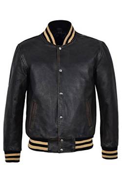 Smart Range Baseball-College-DJ-Männer Varsity Slim Fit Biker stilvolle Vintage Black Rub Off Hip Hop Rap 100% Lederjacke (2XL) von Smart Range