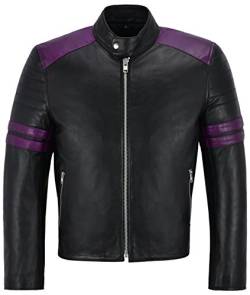 Smart Range ' MAYHEM ' Herren Schwarz mit lila Streifen Biker Stil Fight Club Lederjacke (L, BLACK) von Smart Range