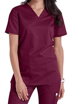 V-Neck Top with Badge Loop (L, Wine-1) von Smart Uniform