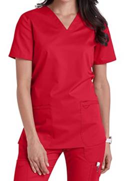 V-Neck Top with Badge Loop (S, Rot [Red]) von Smart Uniform