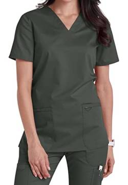 V-Neck Top with Badge Loop (S, Zinn [Pewter]) von Smart Uniform