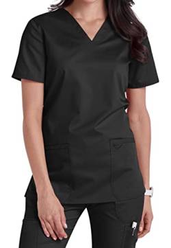 V-Neck Top with Badge Loop (XXL, Black-1) von Smart Uniform