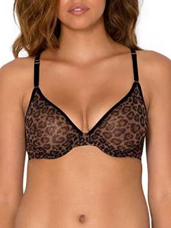 Smart & Sexy Damen Halbschalen-Bügel durchsichtigem Mesh BH, Klassischer Leopard, 90E von Smart & Sexy