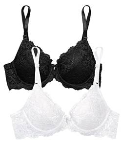 Smart & Sexy Damen Signature Lace 2er Pack Push-Up-BH, Schwarz/Weiß, 75A von Smart & Sexy