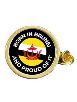 Anstecknadel "Born In Brunei And Proud Of It", vergoldet, Metall von Smartbadge