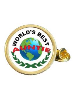 Anstecknadel mit Aufschrift "World's Best Auntie", vergoldet, gewölbt, Q, in Tasche, Metall von Smartbadge