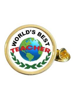 Anstecknadel mit Aufschrift "World's Best Teacher", vergoldet, gewölbt, Q, in Tasche, Metall von Smartbadge