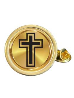 Anstecknadel mit christlichem Kreuz, vergoldet, gewölbt, Größe M, in Tasche, Metall von Smartbadge