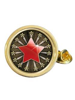 Anstecknadel mit rotem Stern, vergoldet, gewölbt, in Tasche, Metall von Smartbadge