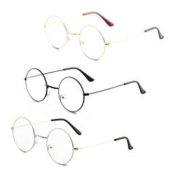 Runde Retro Metallbrille, 3 Paar Unisex Brille, Vintage Classic Clear Lens Brille Brillen, für Männer Frauen Unisex (Schwarz Gold Silber) von Smartooll
