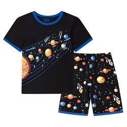 Kurzer Schlafanzug für Jungen, Sonnensystem, Weltraum-Schlafanzug, Baumwolle, 2-teiliges Outfit, Pyjama für Kinder von 2–7 Jahren, Schwarz , 6 Jahre von Smazero