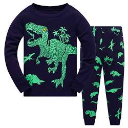 Schlafanzug für Jungen, Dinosaurier-Druck, langärmelig, Baumwolle, Oberteil und Hose, Nachtwäsche für Kinder Gr. 116, dunkelblau von Smazero