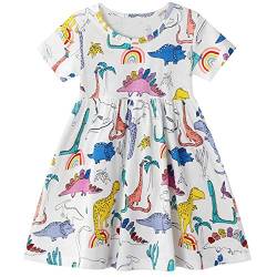 Smazero Kleines Mädchen Kleid mit kurzen Ärmeln und Flamingo-Druck Gr. 3-4 Jahre, Dinosuar-04 von Smazero