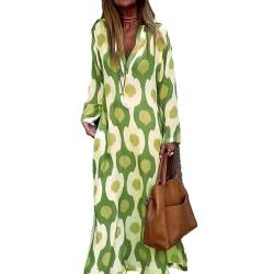 Smbcgdm V-Ausschnitt langes Kleid Dame Kontrastfarbe Frauen Geometrische Print Ärmel Herbst Winter mit Kontrastfarben, grün, XXL von Smbcgdm
