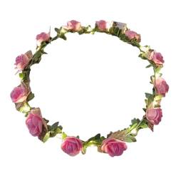 Smbcgdm Vintage-inspiriertes Stirnband im Vintage-Stil, Kopfschmuck, leuchtender Kranz, LED-Licht, Rose, Blumen-Haarband, Kopfschmuck, Rosa von Smbcgdm