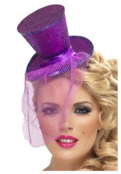 Smiffys Halloween Haarreif mit Mini Hut lila mit Tüll zum Karneval Kostüm von Smiffys