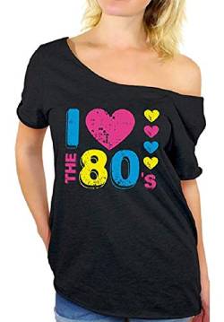 Smile Fish 80er Jahre Kleidung Damen Top ich Liebe 80er Jahre l?ssig ¨¹bergro?e Damen Retro Parteien T Shirt Top (Black-1,M) von Smile Fish