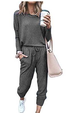 Smile Fish Damen 2pcs Langarm Trainingsanzug Casual Pullover Tops und Kordelzug Hosen Outfits Sets Jumpsuit Gr. Medium, dunkelgrau von Smile Fish