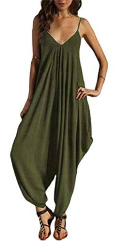 Smile Fish Damen Strappy Baggy Harem Jumpsuit Knöchellanger, ärmelloser Spielanzug mit Beinen(Armeegrün,L) von Smile Fish