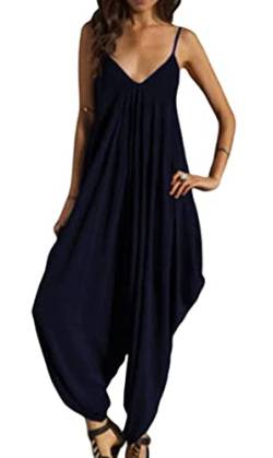 Smile Fish Damen Strappy Baggy Harem Jumpsuit Knöchellanger, ärmelloser Spielanzug mit Beinen(Navy blau,L) von Smile Fish