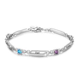 Personalisiert 4 Simuliert Geburtsstein Charme Silber Armband zum Frau Mama Oma Kristall Einstellbar Armreif Angepasst Mütter Tag Geburtstag Geschenk zum Mädchen Schwester BFF Ehefrau Graviert 4 Name von Smileface