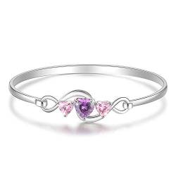 Personalisiert Silber Charme Armbänder zum Frau Mädchen Liebe Unendlichkeit Armbänder Kristall Einstellbar Kette Angepasst Geburtstag Mütter Tag Geschenke 3 Simuliert Geburtsstein und Graviert 1 Text von Smileface