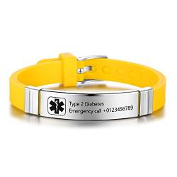 Personalisierte Medic Alert Armband für Frauen,Silikonband Notfall Medical Alert Herren Armbänder Offizielle ID,Armband mit Medical Alert Badge,Maßgeschneiderte Gravur Text Gesundheitsinformationen von Smileface