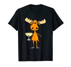 Smileteesanima lustiger großer Köpfchen Elch trinken Wein Cartoon T-Shirt von Smileteesanima