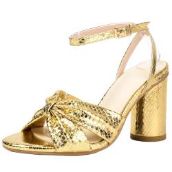 Smilice Damen Blockabsatz Knöchelriemen Sandalen mit offener Zehenpartie (Golden,47) von Smilice