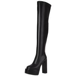 Smilice Damen Blockabsatz Overknee Stiefel mit Reißverschluss und Plateau (Schwarz,46) von Smilice