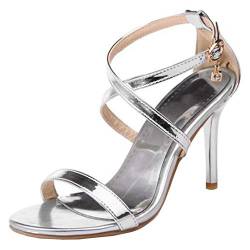 Smilice Damen Elegant Sandalen mit Hohem Absatz Open Toe Sandalen Sommer (Silver, 36 EU) von Smilice