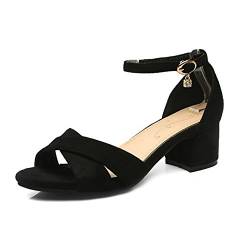 Smilice Damen Gemütlich Sandalen mit Blockabsatz Schnalle Schuhe Sommer (Black, 34 EU) von Smilice