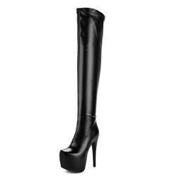 Smilice Damen Mode über kniehohe Stiefel mit Stilettoabsatz Plateau Langschaft Stiefel (Black, 37 EU) von Smilice