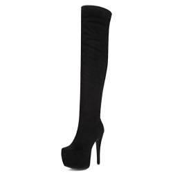 Smilice Damen Mode über kniehohe Stiefel mit Stilettoabsatz Plateau Langschaft Stiefel (Matte Black, 36 EU) von Smilice